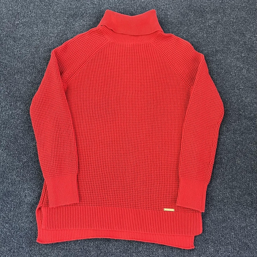 Michael Michael Kors Sweater Womens Medium Red Turtleneck Waffle Knit Pullover